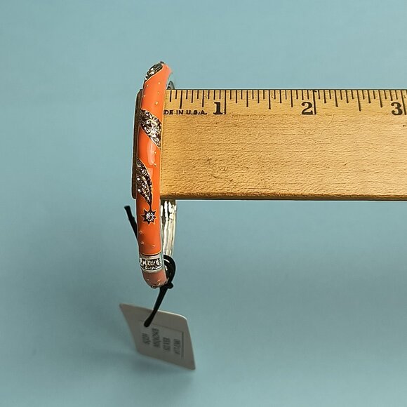 NORDSTROM Sequin Enamel Hinge Bangle Bracelet Clamper Start Orange Rhinestone - Picture 4 of 5